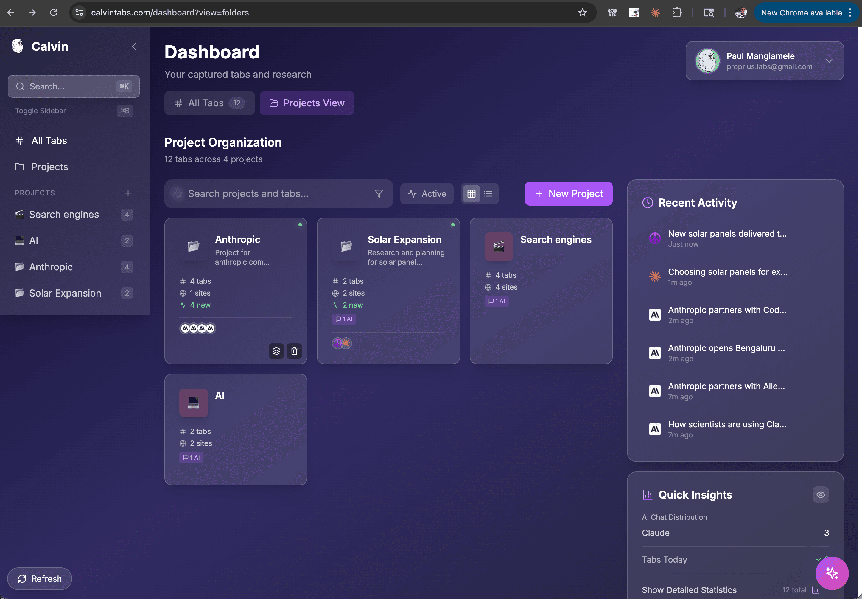 Web Dashboard — Projects View