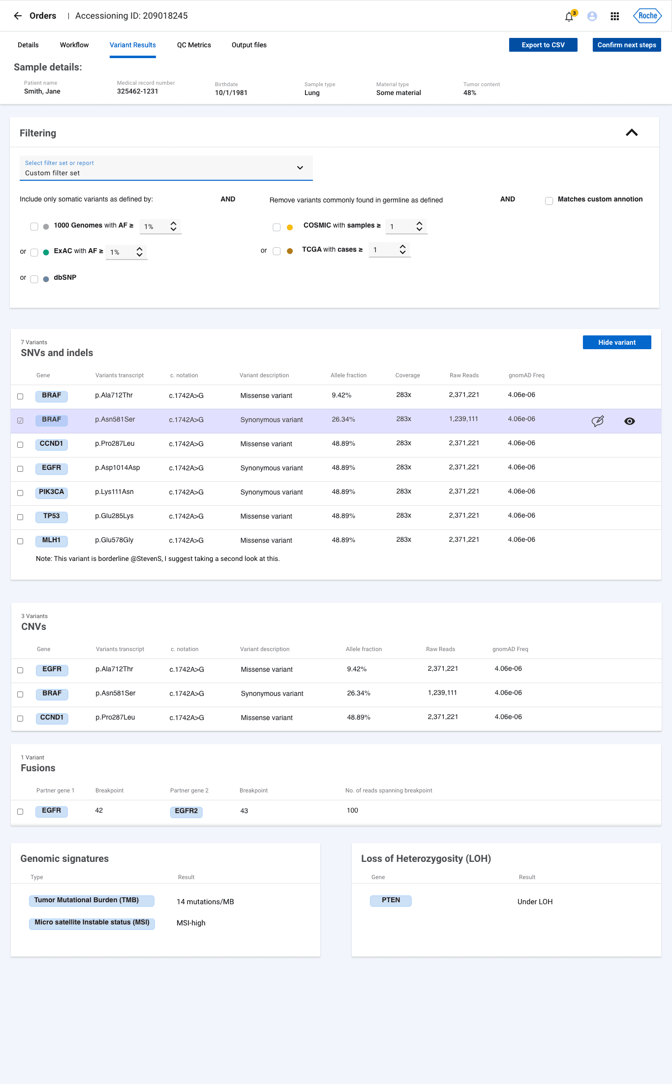 NAVIFY Mutation Profiler - Variant Results Interface