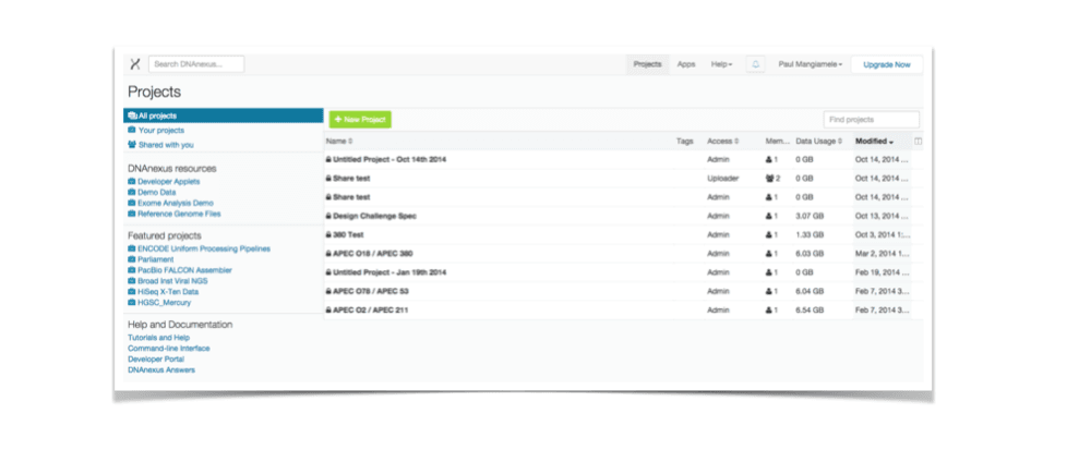 DNANexus current interface